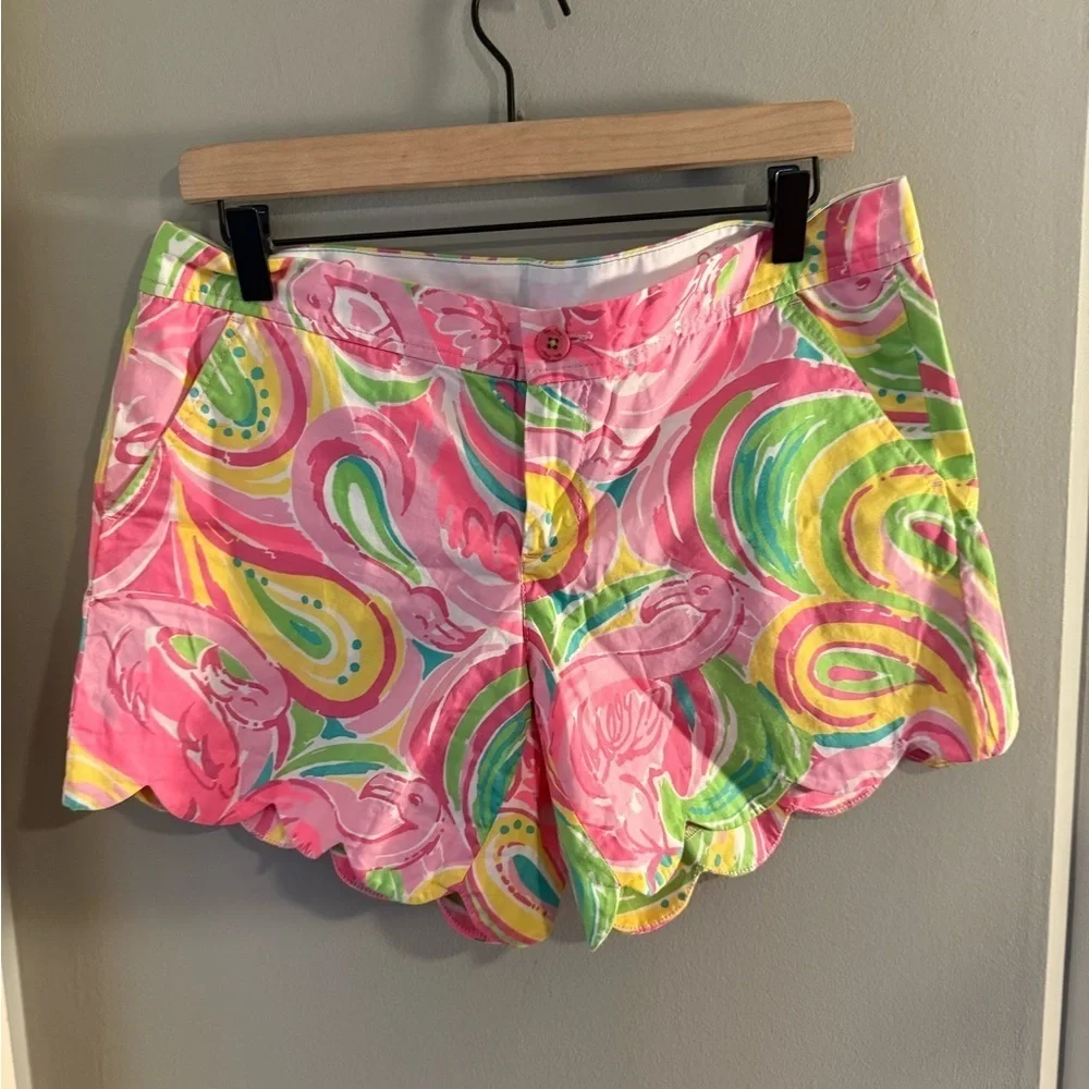 Lilly Pulitzer Women's Pink and Green Patterned Shorts Sz 8 - Picture 10 of 10